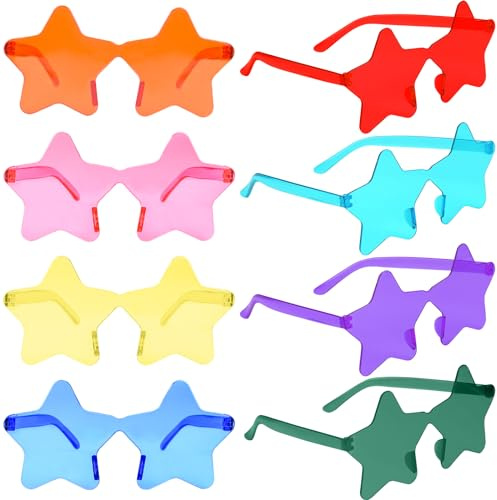BOUBONI 8/12/24/36/48 Pack Star Sunglasses Bulk Colorful Rimless Star Glasses Transparent Candy Color Sunglass for Adult Kids (8)