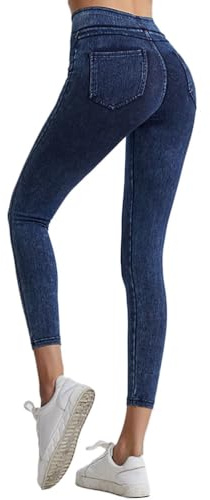 Onsoyours Jeggings da Donna Jeans Leggins a Vita Alta Stretchy Treggings Yoga Pantaloni Casual Slim Pantaloni Jeggings Elasticizzati Attillati in Denim A Blu Scuro XL