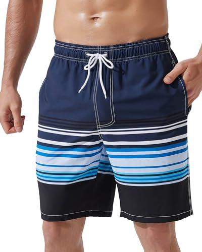Arcweg Herrbadbyxor, 23 cm långa surfshorts, snabbtorkande strandbaddräkt med dragkedja, fickor och nätfoder (storlek XS–2XL), XS