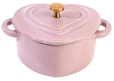 LVYUDS A Forma di Cuore Pentole in Ghisa, Smaltato Pentola per Pane Doppi Manici Induzione Fornello Compatibile Adatto Minestra Stufato Ideale Regalo per Chef (Color : Pink, Size : HEART SHAPE_350ML