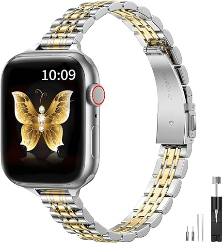 Originalt Smalt Metallarmband Kompatibelt med Apple Watch Armband 38mm 40mm 41mm 44mm 45mm 46mm 49mm, Mode Armband i Rostfritt Stål för Kvinnor Män för iWatch Ultra SE, Serier 10 9 8 7 6 5 4 3 2 1
