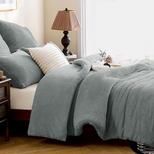 TOCOMOA Plüsch Bettwäsche 135x200 Winter 4teilig - Fleece Warme Grau Bettwäsche-Sets, ÖKO-TEX Zertifiziert Flauschig Weich Mädchen 2 Bettbezug und 2 Kissenbezug 80x80cm mit Reißverschlus