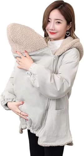RRHCW Veste De Portage pour Maman Et Bébé,Veste Sweat Douce Et Confortable 3 en 1 Polaire Kangourou Veste De Maternité Femme Manches Longues Pull Chaud-Light Green||L