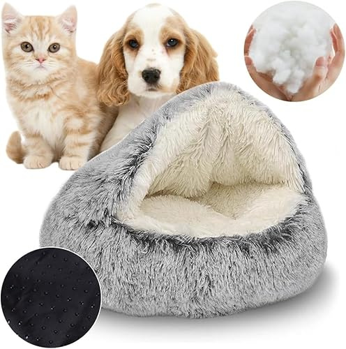Umllpet Kätzchenbett Katzenhöhle, Haustier Schlafsack Indoor, Weiches Plüsch Warm Winter Haustierbett, 50x50 cm für Katzen und Kleine Hunde (Grau)