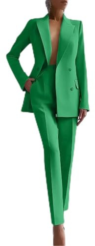 Completo casual da donna in due pezzi con giacca a maniche lunghe e pantaloni a vita alta per l'uso quotidiano (M Verde)