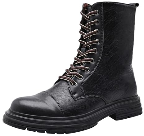 rismart Men's 9 Eyelet Cap Toe Side Zip Mid Calf Military Combat Boots