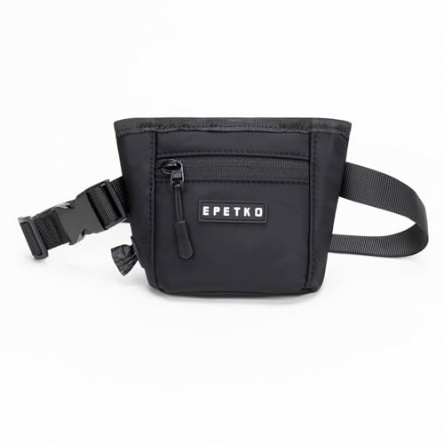 EPETKO Dog Treat Pouch, Powerful Magnet Closure Device Dog Training Treat Bag Large Capacity Pet Treat Pouch with Poop Bag Dispenser Treat Bag for Dog Training with Metal Waistband Clip (Black)