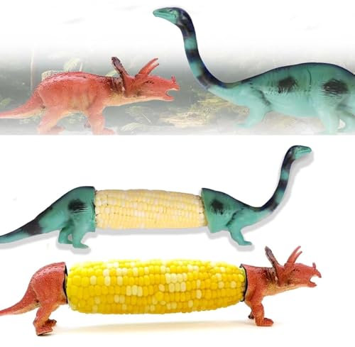 Dinosaur Corn Cob Holders, Dinosaur Corn on The Cob Holders, Stainless Steel Barbecue Prongs Reusable and Easy to Clean for BBQs, Picnics & Family Dinners (A+B)