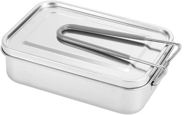 RabyLeo Portable and heatable aluminum lunch box, a must-have for camping and picnics, suitable for open flame stoves, Japanese style lunch box (Silver & 850ml)