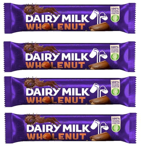 Dairy Milk Whole Nut Chocolate Bar 45g – Creamy Milk Chocolate with Crunchy Hazelnuts – Made with 100% Sustainably Sourced Cocoa (10 bar)