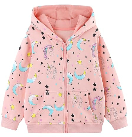 Hoseay Sudadera con Capucha Cremallera Niñas, Algodón Chaqueta Manga Larga y Bolsillos, Abrigada Unicornio Casual Escolar Hoodie Tops Primavera Invierno Ropa para Infantil 3-4 Años, Rosa