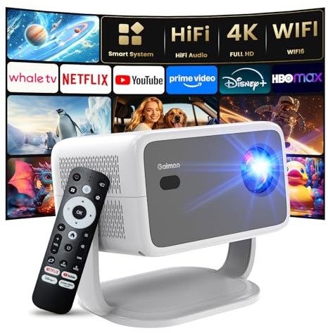 4K Vidéoprojecteur [HiFi Audio/Auto Focus/Support Rotatif à 360°] Rétroprojecteur avec WiFi et Bluetooth 1080P Natif, One-Click Use Youtube/PrimeVideo/D+, Smart Home Outdoor Projecteur