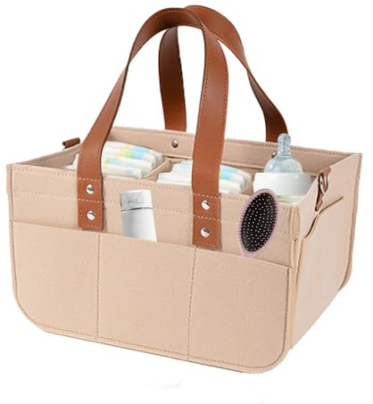 De Pañales De Fieltro - Tote Organizador De Viaje, Contenedor De Almacenamiento Para Bebés Con Asas | Bolso De Mano Para Mamá Para Pañales, Biberones, Toallitas, Juguetes, Libros, Almacenamiento
