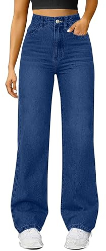 Pantalones Jeans Mujer Rectos Jeans Elástico Anchos Cintura Alta Vaqueros Holgados Pantalon Pata Ancha Boyfriend Talla Grande Pantalones Classico Vintage Elegantes Comodos Casual