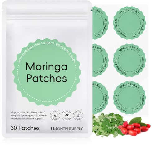 Moringa X Berberine Patches, Moringa Patches with Berberine & NAD+, Support Metabolism, Antioxidant & Daily Energy Support, Vegan Wellness Patches (1 Pack)