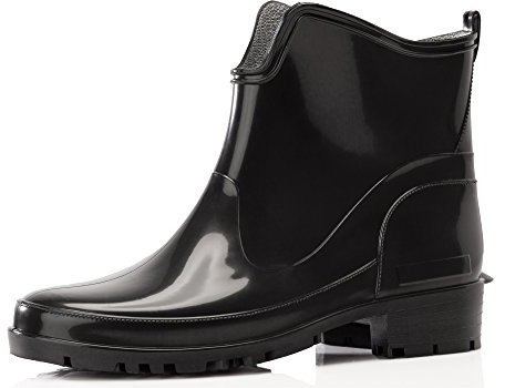 Ladeheid Botines de Agua en PVC para Mujer Botas de Lluvia Botines Impermeables de Caucho Zapatos de Goma para Primavera Wellington Boots Botas Cortas LA-930 (Negro/Negro, 40 EU)