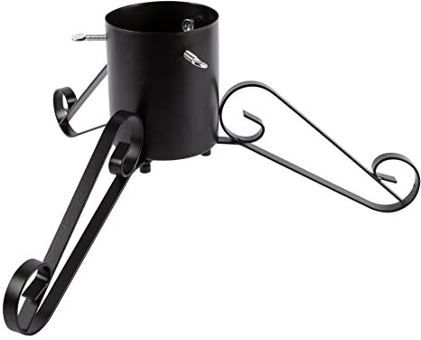 Harbour Housewares Scroll Christmas Tree Stand - Black - Small Metal Live Christmas Tree Decor Adjustable Xmas Tree Holder Base with Water Holder & Adjustable Trunk Support