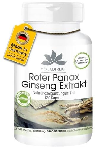 Roter Panax Ginseng Extrakt 400mg - 120 Kapseln - hochdosiert mit 20% Ginsenosiden - C.A. Meyer - vegan | HERBADIREKT by Warnke Vitalstoffe - Deutsche Apothekenqualität