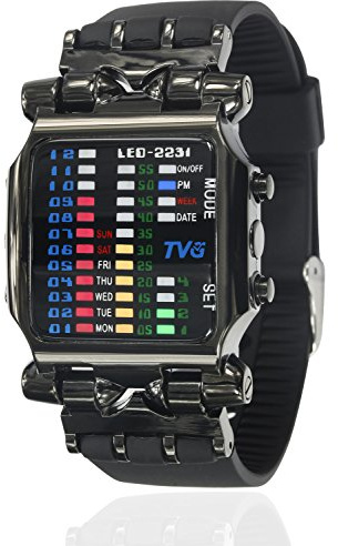 Cool Creative Funky Sports negro hombres niños banda de goma LED FECHA DÍA Digital binario reloj regalo reloj