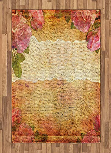 ABAKUHAUS Rose Teppich, Floral Retro Nostalgie, Deko-Teppich Digitaldruck, Färben mit langfristigen Halt, 120 x 180 cm, Creme Rosa