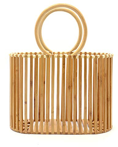 Miuco Women Top Handle Handbags Bamboo Purses Tote Brown