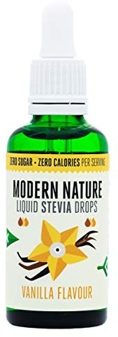 Modern Nature Liquid Stevia Drops 50ml Sweetener - Vanilla Flavoured - with Glass Dropper - Keto - Paleo - Vegan - Diabetic (1)