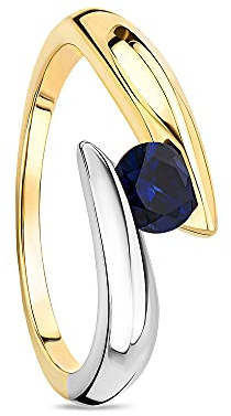 Orovi Bijoux pour Femmes Bague de Fiançailles bicolor en Or Blanc et Or Jaune avec Pierre Précieuse/Pierre de Naissance Septembre Saphir bleu Bague en Or 9 Carats (375)