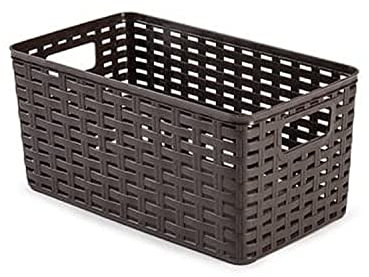 CABLEPELADO Cesta de Almacenamiento Organizador | Cesta de Almacenaje Multiuso | Caja Organizadora | Cesta de baño | 13 cm Altura x 28 cm Largo x 15 cm Ancho | Capacidad 5 litros | Rattan | Wengue