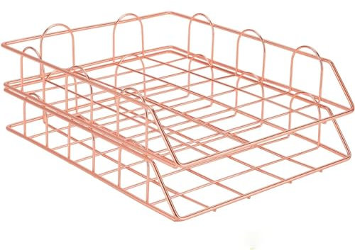 LELYFIT 2 Stück Metall-Dokumentenregal, Metall-Ablagefach Stapelbares Papierregal Schreibtisch, Für Schreibtisch, Ablagefach, Postfach (Rose Gold)