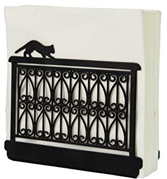 FISURA – Servilletero Original con diseño de Gato en balcón. Servilletero de Mesa Negro. Soporte para servilletas de Metal. Porta servilletas de Cocina de 15x4x12 cm.