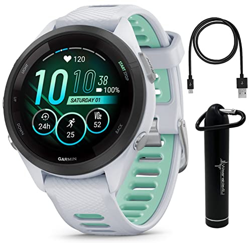Wearable4U Garmin Forerunner 265S Music GPS Running 42 mm Smartwatch, Whitestone with AMOLED 1.1in Touchscreen Display E-Bank Bundle