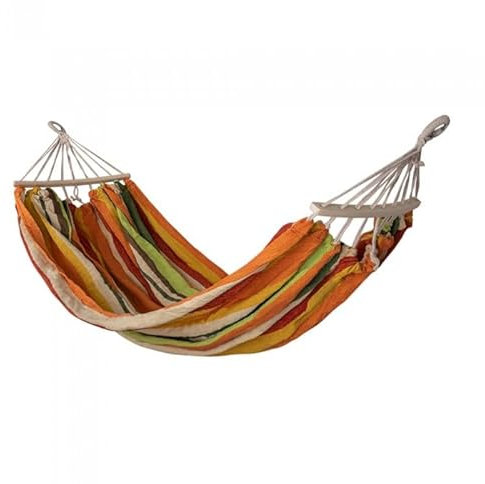 Grindi - Hängematte Gartenhängematte Stabhängematte - orange, 180x160 - mit Holzsteg und Tragetasche - Camping, Outdoor, Terrasse - tragbar und atmungsaktiv - Tragfähigkeit bis zu 120 kg - Honolulu