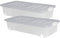 Dynamic24 XL Unterbett Kommode mit Rollen 32L Deckel Spielzeug Box Aufbewahrung Aufbewahrungsbox Flach Set Kunststoff Unterbettkommoden Unterbettkommode Bettkasten Unterbettbox (2 Stück, Grau)