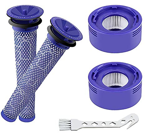 Paquete de 4 V8 Filtro para Dyson, Filtros Aspiradora para Dyson Recambios V7 V8 Absolute Animal Motorhead, 2 Postfiltros HEPA, 2 Prefiltros, Reemplaza la Pieza # DY96566101, 96747801