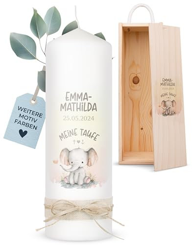 AMARI ® Taufkerz personalisiert Elefant Herz - Taufkerze für Mädchen/Jungen - Gestalte deine Kerze - Mach deine Taufe selbst