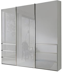 WIEMANN Schwebetürenschrank Kleiderschrank Schlafzimmerschrank 250cm breit, mit Schubladen, Glas weiß, Höhe 236cm, Malibu
