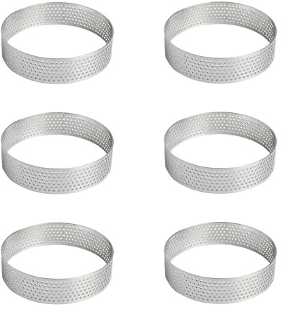 Anneaux de Tartes en Acier Inoxydable,6 PCS Cercle Perforé Patisserie Rond Cercle Tartelette Antiadhésifs Cercle de Cuisson pour Gâteau Mousse, Muffins, Dessert, Crêpes