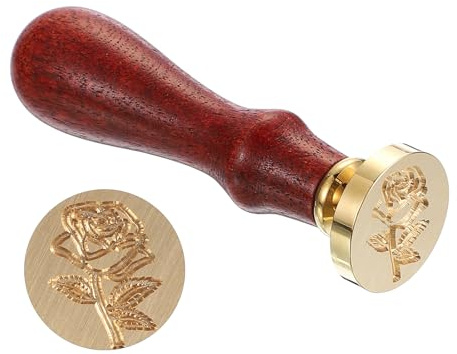 PATIKIL Rose with Leaf Wax Seal Stamp, Flower Sealing Wax Stamp Classic Retro Removable Brass Head Wooden Handle for Envelope Invitation Cards, Brown