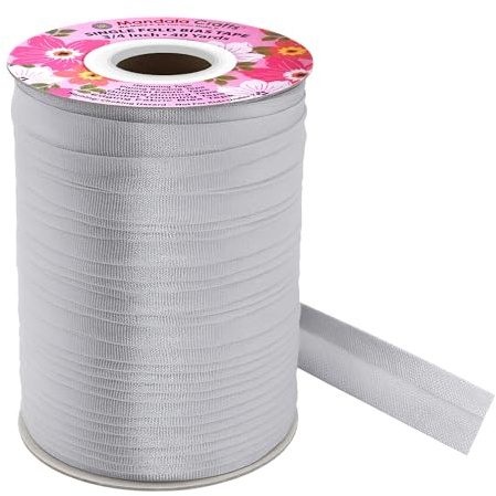 Mandala Crafts 3/4 Inch Single Fold Bias Tape for Sewing, Quilting, Piping, Hemming, Blanket & Quilt Binding – 40 Yards Metallic Silver Fabric Seam Binding Tape