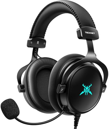 TECKNET Xbox Headset, Gaming Headset mit Mikrofon für Xbox Series X|S, Xbox One, PS5, PS4, PC, Switch, Gaming Kopfhörer mit Kabel und 3,5mm Klinke, Stereo Sound, Noise Cancelling, LED, Over-Ear Design