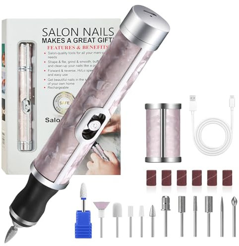 BOBOPACK Lima De UñAs EléCtrica - Set Profesional Con 12 Cabezales Pulidores, 6 Granos, 4 Velocidades Ajustables, Carga Sin Cable, Para UñAs De Manos Y Pies, Quita Gel, Ideal Para Pedicura Y Manicura