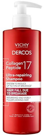 VICHY Dercos Collagen Peptide 17 Ultra-Repairing Shampoo, 390ml, Anti Hair Fall & Bond Repair for Damaged Weak Hair, Strengthens, Reduces Breakage, Boosts Volume