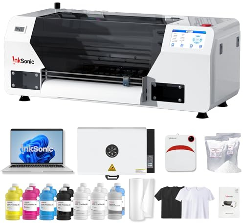 InkSonic XP600 DTF Printer Machine, A3 Apparel Printer Bundle with DTF Laptop, Easy Maintenance, High Speed Print, Commercial Garment Printing Machine, Direct to Film, Curing Oven, Heat Press, U13
