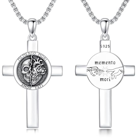 ROMANTICWORK Memento Mori halsband 925 sterlingsilver memento mori hänge kedja gotiskt dödskalle smycke present för män kvinnor