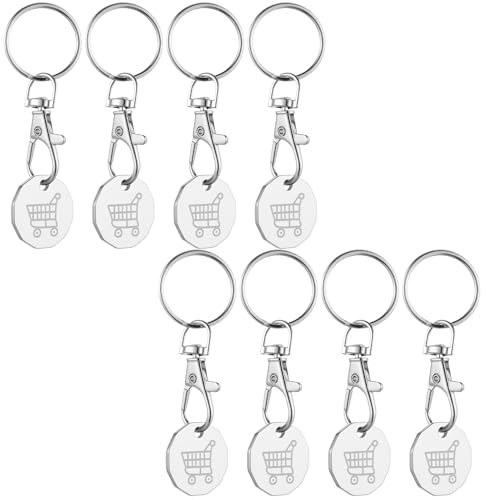 MBAIYO 8 Pcs Trolley Token, UK Stainless Steel Shopping Trolley Coin Keyring for Supermarket Basket & Locker
