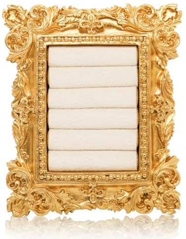 Porta-anelli Vintage color Oro per Donna, 3,94 x 3,54 pollici – Supporto per Anelli di Fidanzamento con Cuscinetto in Velluto, Organizer in Resina Dorata, Espositore per Gioielli ideale per Cerimonie