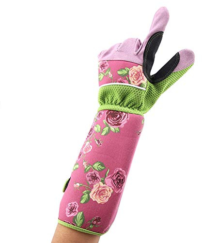 YUYTE Rosenbeskärningsträdgårdshandskar med Punkteringsmotstånd och Blommönster, Idealiska för Utomhusarbete och Trädgårdsunderhåll (Rosa)