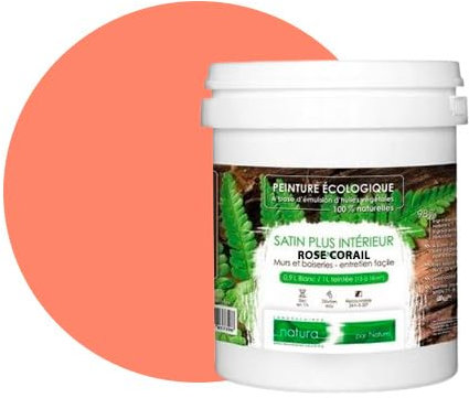 BOX DECO COULEURS Peinture naturelle écologique aspect Satin NATURA - Tassili - Murale intérieur 1 L - 18 m² (Rose Corail)