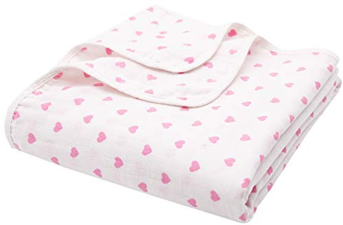 ZOLLNER Baby Wickeldecke, 2-lagig, 100% Baumwolle Musselin, 120x120 cm, Herz