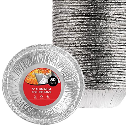 Stock Your Home 5 Inch Aluminum Foil Pie Pans (50 Count) - Disposable & Recyclable Mini Pie Pans - Foil Pie Tin for Bakeries, Cafes, Restaurants - Durable Mini Foil Pans for Pies, Fruit Tarts, Quiche